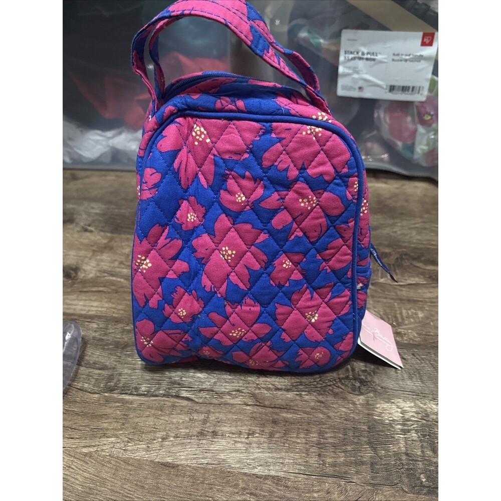 New Vera Bradley "Art Poppies" Insulated Lunch Bag Pink Blue